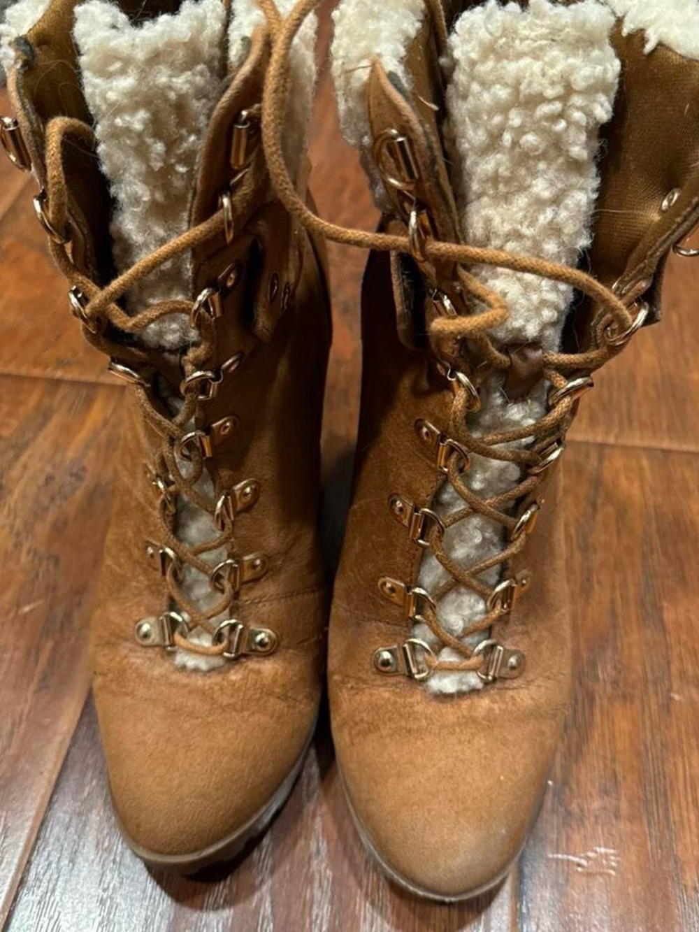 Y2K Isabel Marant Style Wedge Faux Fur High Top Sneakers - Picture 4 of 7